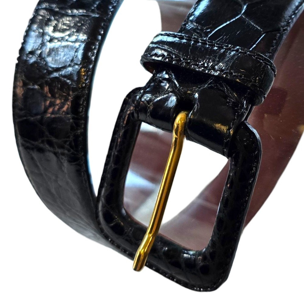Ralph Lauren Genuine American Alligator Leather Belt Size 30 Black Crocodile...